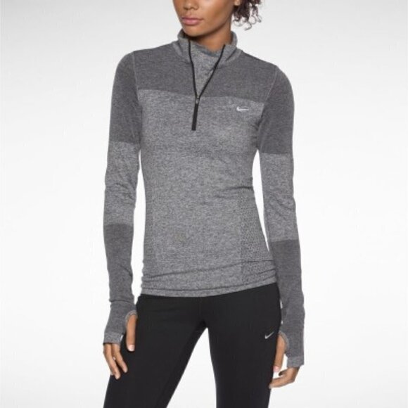 Nike Running Gray Compression Fit Quarter Zip Athletic Pullover Jacket M - Picture 1 of 5